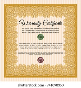 Orange Warranty Certificate template. Customizable, Easy to edit and change colors. With quality background. Retro design. 