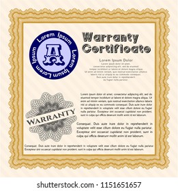 Orange Warranty Certificate template. Easy to print. Excellent design. Customizable, Easy to edit and change colors. 