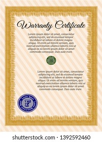 Orange Warranty Certificate template. Easy to print. Nice design. Detailed. 
