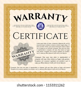 Orange Warranty Certificate template. Elegant design. Easy to print. Detailed. 