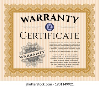 Orange Warranty Certificate template. Elegant design.  Printer friendly.  Customizable, Easy to edit and change colors. 
