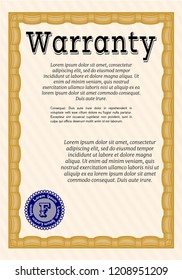 Orange Warranty Certificate template. Excellent design. Customizable, Easy to edit and change colors. With great quality guilloche pattern. 