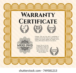 Orange Warranty Certificate template. Good design. Printer friendly. Vector illustration. 