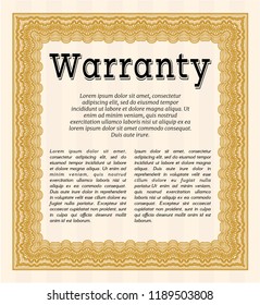 Orange Warranty Certificate template. With guilloche pattern. Lovely design. Customizable, Easy to edit and change colors. 