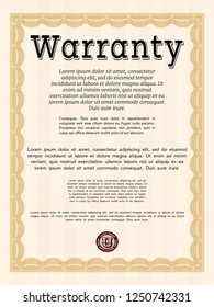Orange Warranty Certificate template. With guilloche pattern and background. Beauty design. Detailed. 