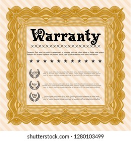 Orange Warranty Certificate template. With guilloche pattern. Customizable, Easy to edit and change colors. Retro design. 