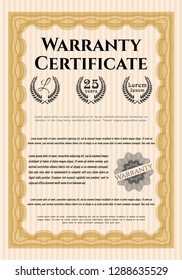 Orange Warranty Certificate template. With guilloche pattern and background. Money design. Customizable, Easy to edit and change colors. 