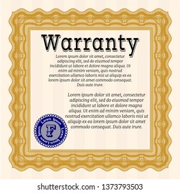 Orange Warranty Certificate template. With linear background. Customizable, Easy to edit and change colors. Artistry design. 