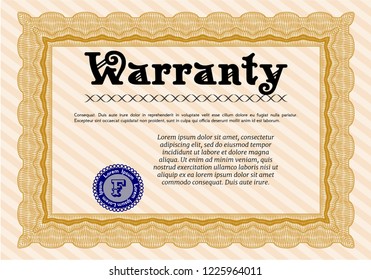 Orange Warranty Certificate template. Lovely design. Customizable, Easy to edit and change colors. With quality background. 