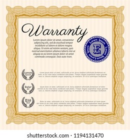 Orange Warranty Certificate template. Modern design. With complex linear background. Customizable, Easy to edit and change colors. 