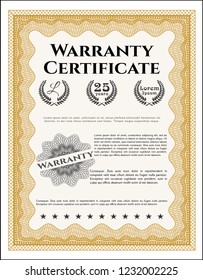 Orange Warranty Certificate template. Money Pattern design. Detailed. Easy to print. 
