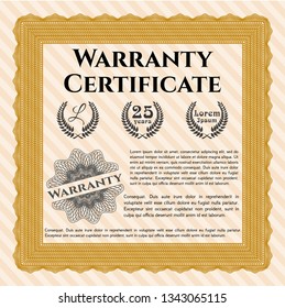 Orange Warranty Certificate template. Money Pattern. With great quality guilloche pattern. Customizable, Easy to edit and change colors. 