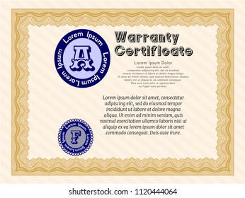 Orange Warranty Certificate template. Printer friendly. Customizable, Easy to edit and change colors. Elegant design. 