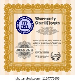 Orange Warranty Certificate template. Printer friendly. Customizable, Easy to edit and change colors. Superior design. 