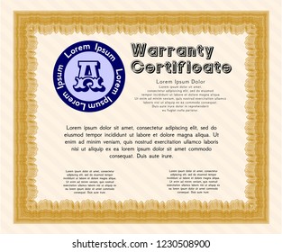 Orange Warranty Certificate template. Printer friendly. Money Pattern design. Customizable, Easy to edit and change colors. 