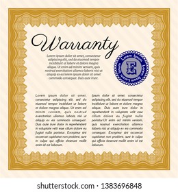Orange Warranty Certificate template. Printer friendly. Customizable, Easy to edit and change colors. Money Pattern design. 