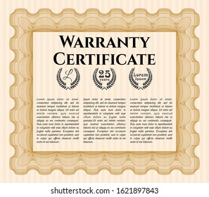 Orange Warranty Certificate template. Printer friendly. Modern design. Detailed. 