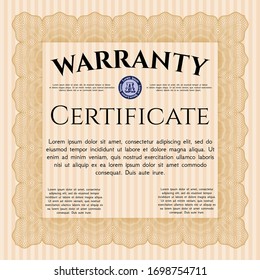 Orange Warranty Certificate template. Printer friendly. Artistry design. Vector illustration. 