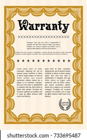 Orange Warranty Certificate template. Printer friendly. Detailed. Excellent design. 