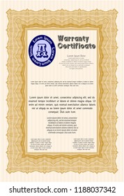 Orange Warranty Certificate template. With quality background. Customizable, Easy to edit and change colors. Elegant design. 