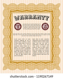 Orange Warranty Certificate template. With quality background. Money Pattern. Detailed. 