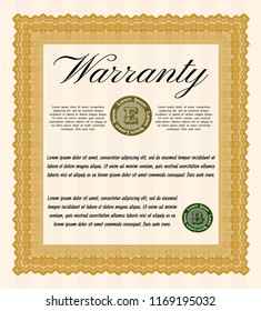 Orange Warranty Certificate template. Retro design. Complex background. Detailed. 