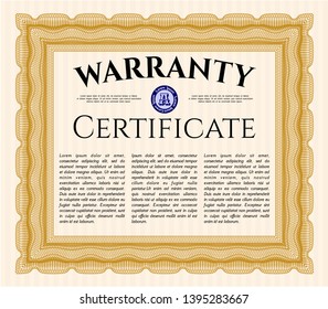 Orange Warranty Certificate template. Retro design. Customizable, Easy to edit and change colors. With guilloche pattern and background. 