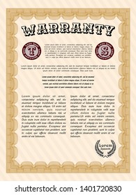 Orange Warranty Certificate template. Retro design. With guilloche pattern and background. Detailed. 