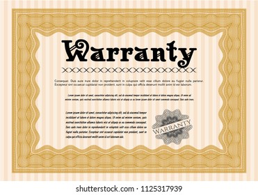 Orange Warranty Certificate template. Vector illustration. With guilloche pattern and background. Money design. 