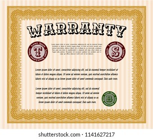 Orange Warranty Certificate template. Vector illustration. With quality background. Sophisticated design. 