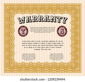 Orange Warranty Certificate template. Vector illustration. Easy to print. Beauty design. 