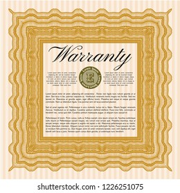 Orange Warranty Certificate template. Vector illustration. With background. Money Pattern. 