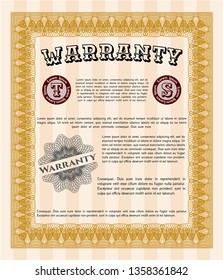 Orange Warranty Certificate template. Vector illustration. With complex linear background. Good design. 