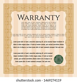 Orange Warranty Certificate template. Vector illustration. With background. Artistry design. 