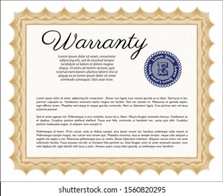 Orange Warranty Certificate template. Vector illustration. Printer friendly. Perfect design. 