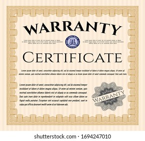 Orange Warranty Certificate template. Vector illustration. Printer friendly. Nice design. 