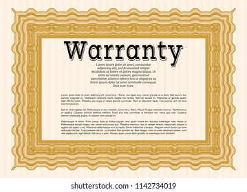 Orange Warranty. With complex background. Detailed. Money Pattern. 
