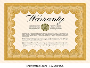 Orange Warranty. Complex background. Money Pattern design. Customizable, Easy to edit and change colors. 