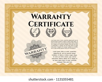 Orange Warranty. Complex background. Nice design. Vector illustration. 