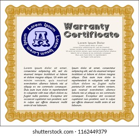Orange Warranty. Complex background. Nice design. Detailed. 