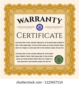 Orange Warranty. With complex linear background. Modern design. Detailed. 