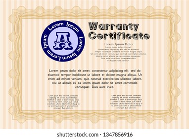 Orange Warranty. With complex linear background. Detailed. Good design. 