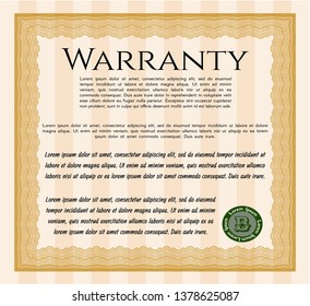 Orange Warranty. With complex linear background. Detailed. Lovely design. 