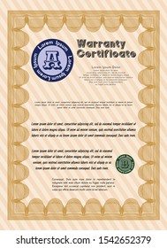 Orange Warranty. Cordial design. Customizable, Easy to edit and change colors. With guilloche pattern and background. 