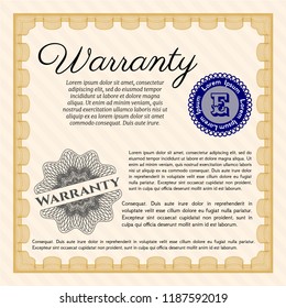 Orange Warranty. Cordial design. With great quality guilloche pattern. Vector illustration. 