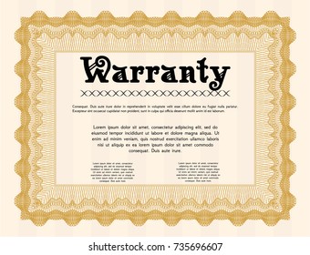Orange Warranty. Detailed. With complex background. Money Pattern design. 