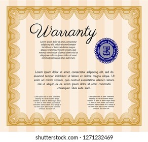 Orange Warranty. Detailed. With complex linear background. Beauty design. 