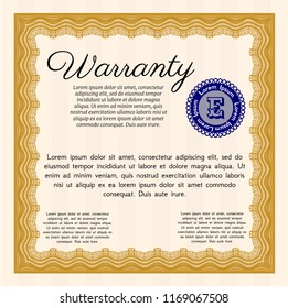 Orange Warranty. Elegant design. With complex background. Vector illustration. 