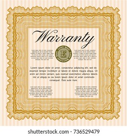 Orange Warranty. Excellent design. Detailed. With complex background. 
