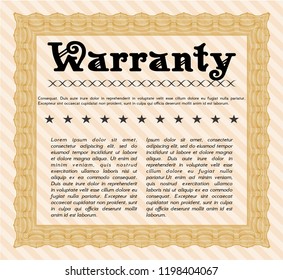 Orange Warranty. Good design. Vector illustration. With great quality guilloche pattern. 